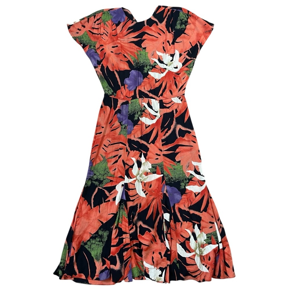 Woman’s Retro Vibrant Tropical Maxi Stretch Drop Waist Dress - Picture 4 of 8